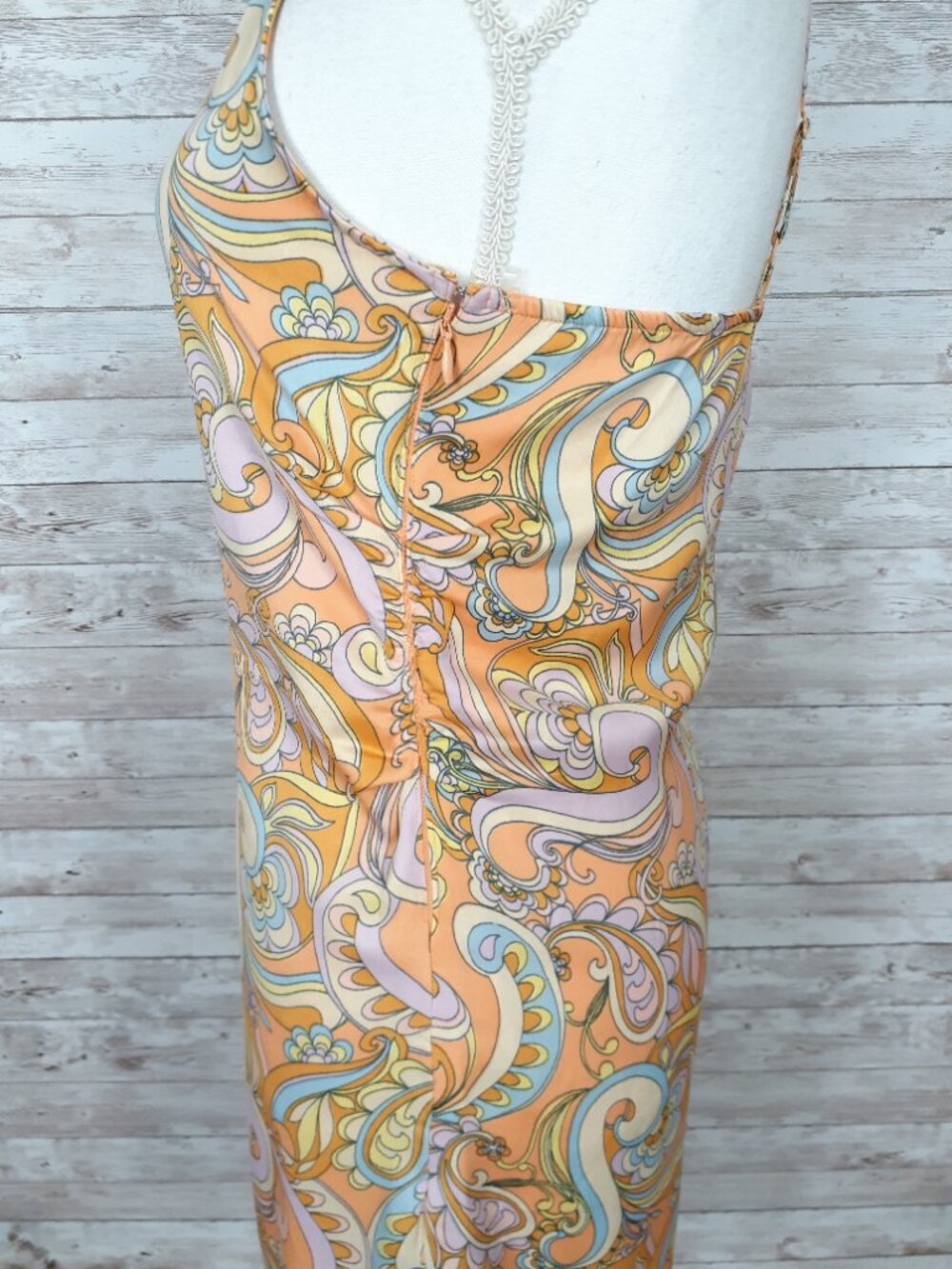 American Eagle One Shoulder Mini Dress S Side Cutout Paisley Side Zip 946A - Picture 6 of 9